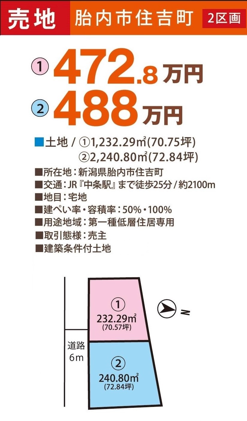 売土地 胎内市 住吉町２区画 ｜私たちの仕事紹介｜株式会社八幡建築